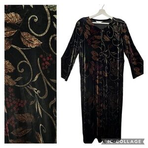 Vintage Velvet Diamond Tea Dress Women SZ L Black Lagenlook Front Slit Kaftan